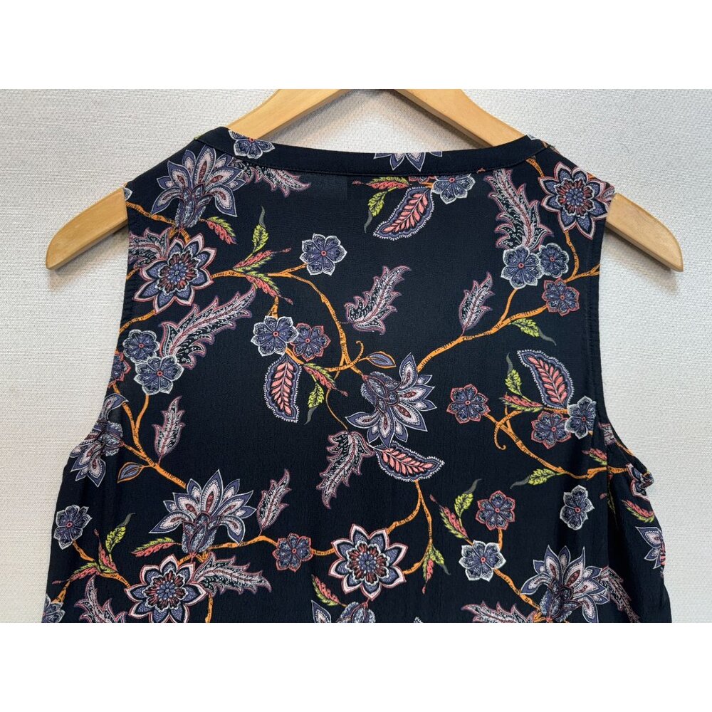 J. Jill Womens Button-Front Blouse Top Size S Petite Black Floral Sleeveless Y2K - Picture 10 of 11